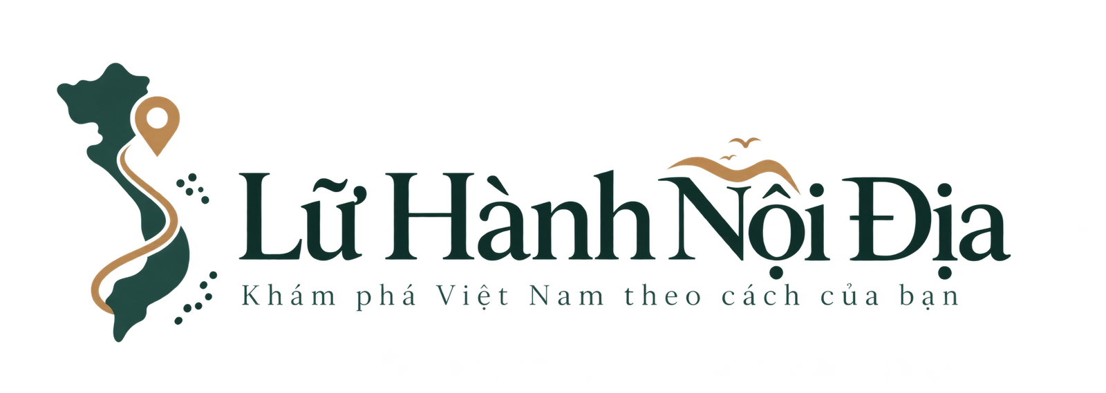 Logo Lữ Hành Nội Địa với hình bản đồ Việt Nam, đường đi và ghim vị trí